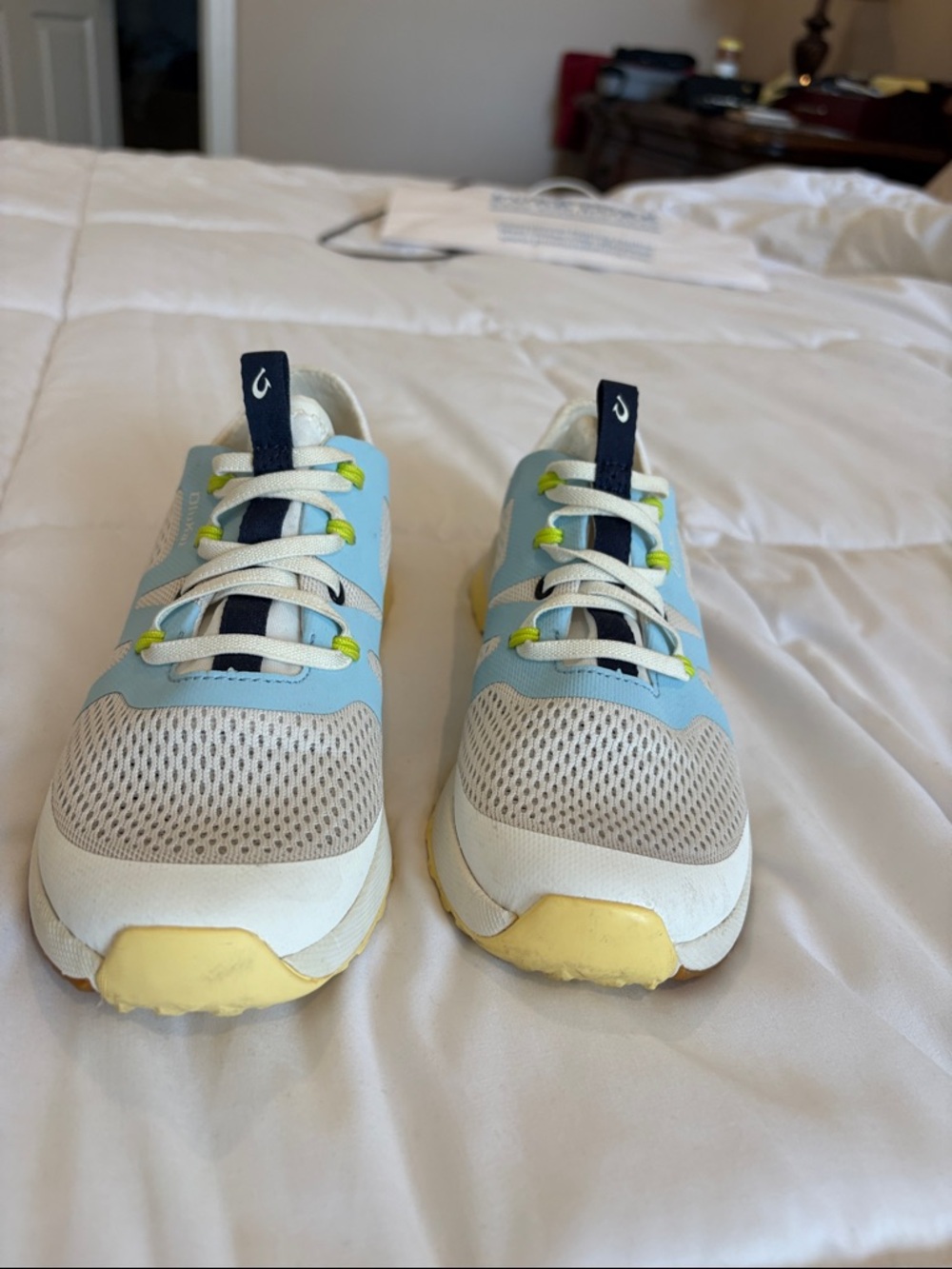 OluKai Women's Light Blue, White & Yellow Mesh Lace-Up Sneakers